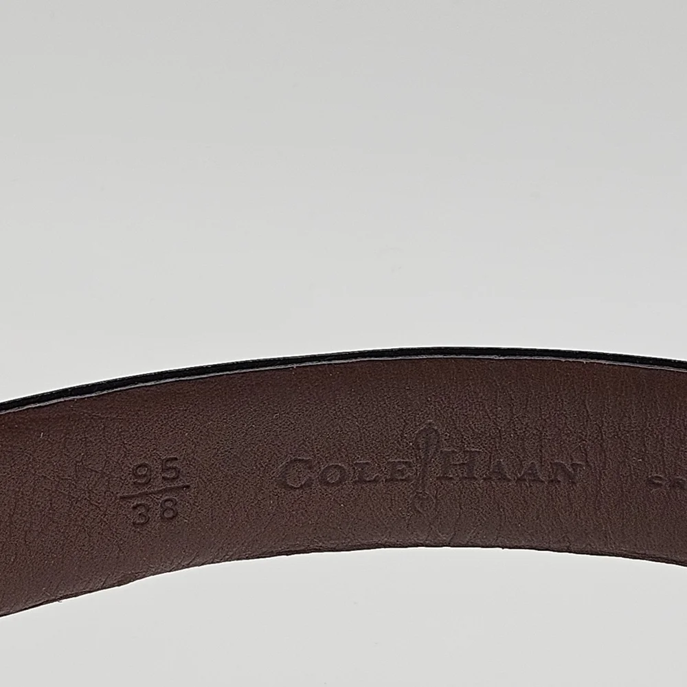 Cole Haan black leather belt with square silver tone buckle size 38